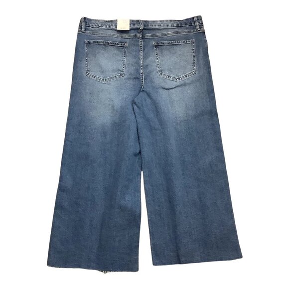 NWT Time And Tru Wide Leg Crop Blue Button Fly High Rise Jeans Womens Size 18 - Picture 5 of 14